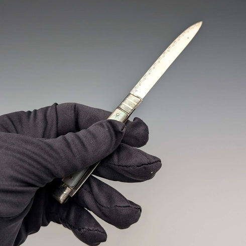 Antique British white mother-of-pearl handle double blade penknife