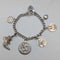 Pulsera de dijes de plata esterlina, vintage, de origen británico, circa 1970, 40 g
