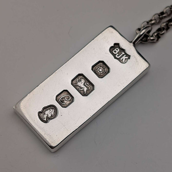 1977 British pure silver Jubilee ingot pendant 31g with pure silver necklace BJK
