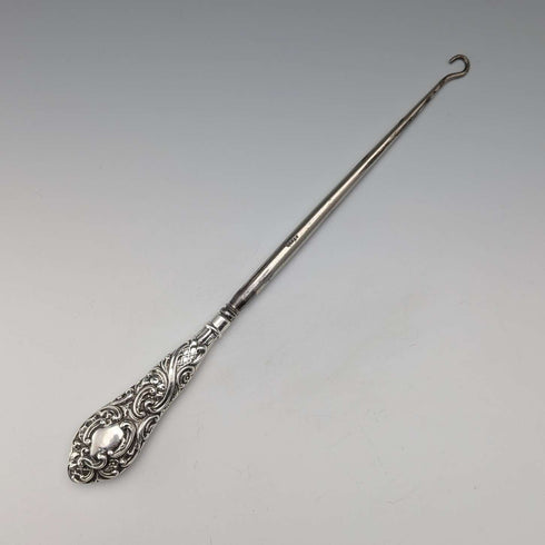 1897年 英国古董 纯银手柄 大型纽扣钩 Henry Matthews