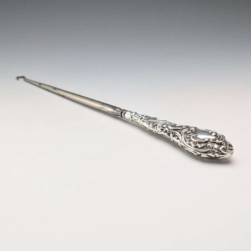 1897年 英国古董 纯银手柄 大型纽扣钩 Henry Matthews
