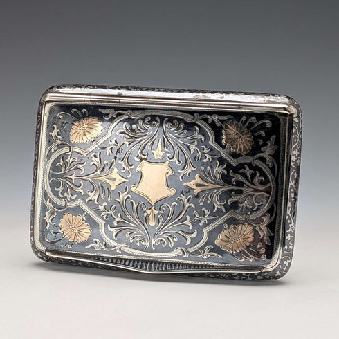 Vintage Austrian Antique Niello Inlaid 900 Silver Cigarette Case 116g