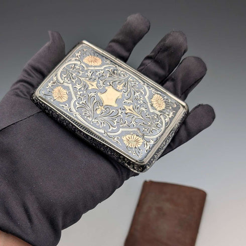 Vintage Austrian Antique Niello Inlaid 900 Silver Cigarette Case 116g