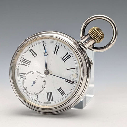 Reloj de bolsillo suizo antiguo con cronógrafo de doble cara, sin marca, caja de plata 800, en buen estado de funcionamiento