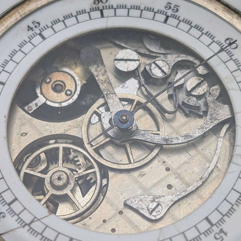 Reloj de bolsillo suizo antiguo con cronógrafo de doble cara, sin marca, caja de plata 800, en buen estado de funcionamiento
