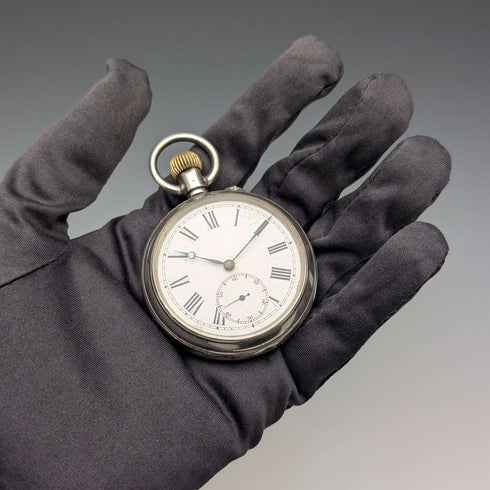 Reloj de bolsillo suizo antiguo con cronógrafo de doble cara, sin marca, caja de plata 800, en buen estado de funcionamiento