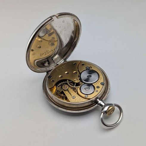 Circa 1915 Antique Omega Pocket Watch, Silver Thin Open Face, Good Working Condition