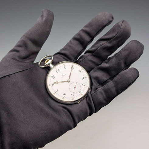 Circa 1915 Antique Omega Pocket Watch, Silver Thin Open Face, Good Working Condition