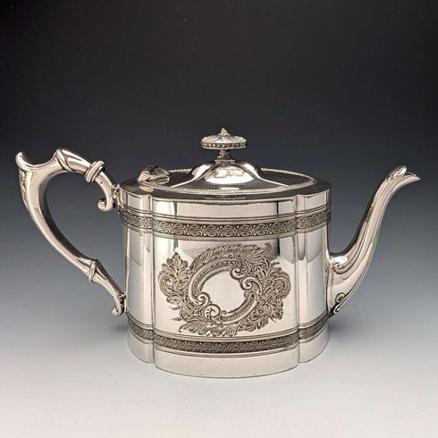 约1900年 英国古董镀银鼓形茶壶 James Dixon&Son