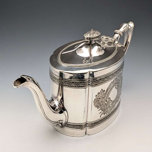 约1900年 英国古董镀银鼓形茶壶 James Dixon&Son