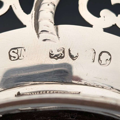 1856年 英国アンティーク 純銀製ピアス装飾ボウル 165g コバルトガラスライナー A B Savory&Sons
