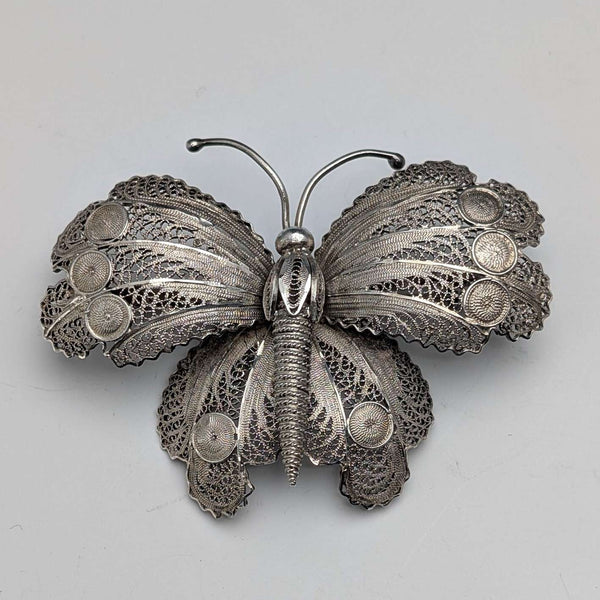 Broche de mariposa de filigrana de plata vintage hecho en Portugal