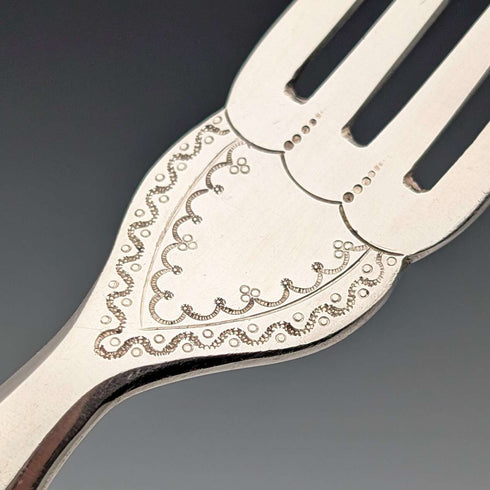 Juego de 6 pares de cubiertos de plata chapada, antigüedades británicas de 1876, en estuche de madera, Harrison Brothers & Howson