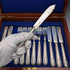 Juego de 6 pares de cubiertos de plata chapada, antigüedades británicas de 1876, en estuche de madera, Harrison Brothers & Howson