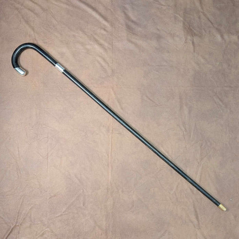 1912年 英国古董 黑色手柄 弯柄 纯银装饰 手杖 90cm J Howell&Co