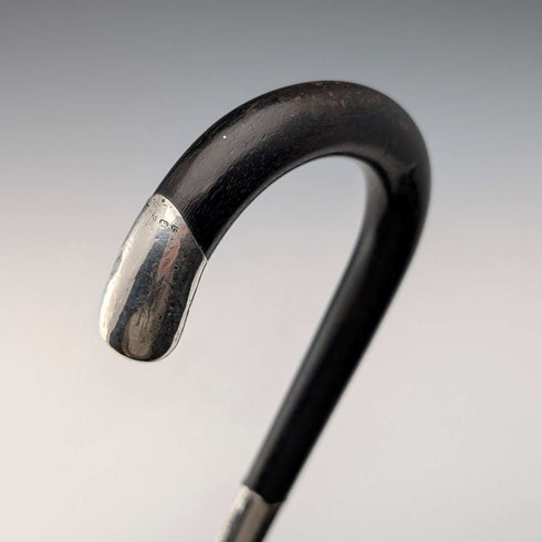 1912年 英国古董 黑色手柄 弯柄 纯银装饰 手杖 90cm J Howell&Co
