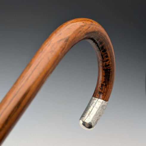 1921年 英国アンティーク 茶軸 曲がりハンドル 純銀装飾 ステッキ 杖 92cm J Howell&Co