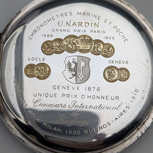 antique Ulysse Nardin pocket watch silver side hunter case works well