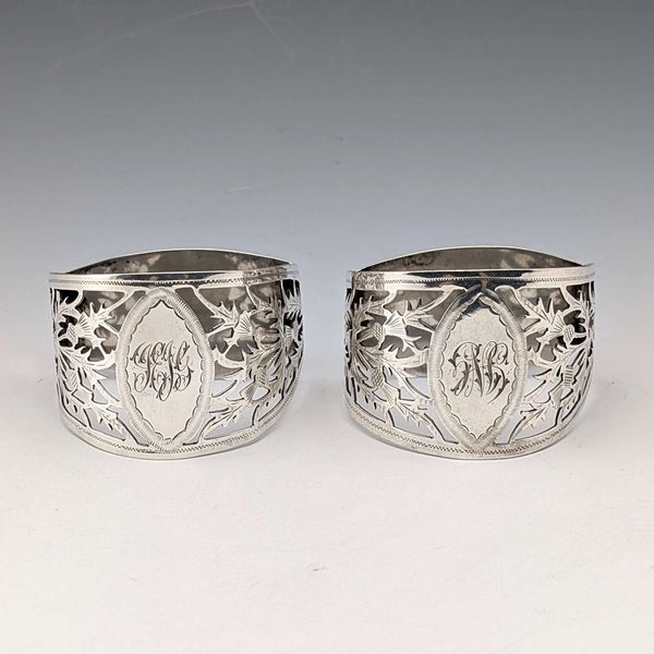 Pareja de servilleteros de plata de ley antiguos ingleses de 1912, forma en D, 56 g, Fenton Brothers