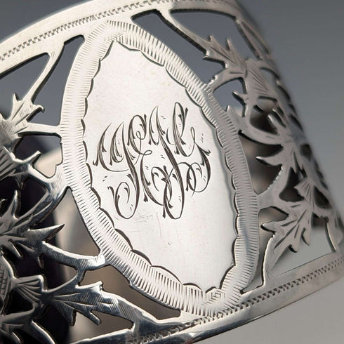 1912 British antique sterling silver D-shaped napkin rings, pair, 56g, Fenton Brothers
