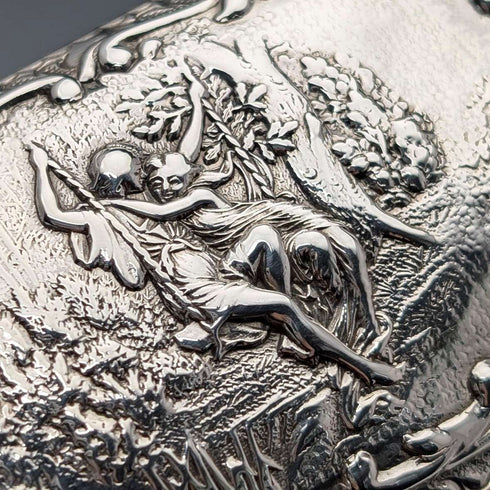 1899年 英国アンティーク 純銀製 シガレットケース 細密浮彫装飾 102g Henry Matthews