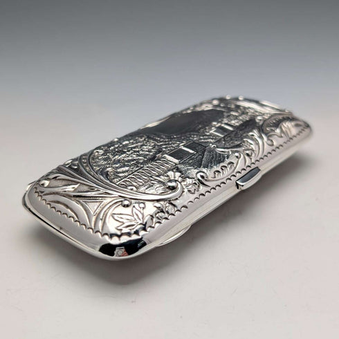 1899年 英国アンティーク 純銀製 シガレットケース 細密浮彫装飾 102g Henry Matthews