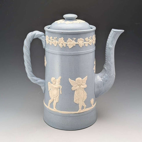 復古英國 Jasperware 咖啡壺(淡藍色)