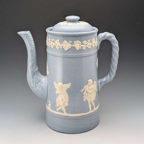 復古英國 Jasperware 咖啡壺(淡藍色)