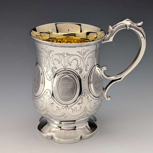 1855 British antique sterling silver mug 139g Henry Wilkinson