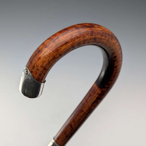 1925年 英国古董 茶色杆 弯柄 纯银装饰 轻便手杖 拐杖 86cm C&S