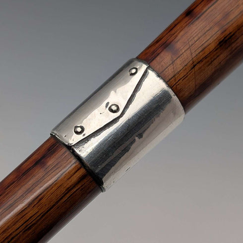 1925年 英国古董 茶色杆 弯柄 纯银装饰 轻便手杖 拐杖 86cm C&S