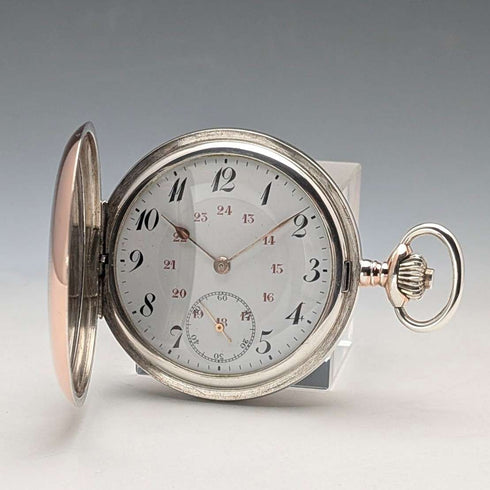 German antique Junghans mechanical pocket watch, silver side hunter case, in good working order