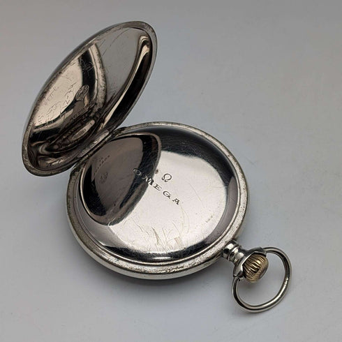 1910년경 앤티크 오메가 회중시계 지름 55mm 철도 시계 합금 케이스 작동 양호