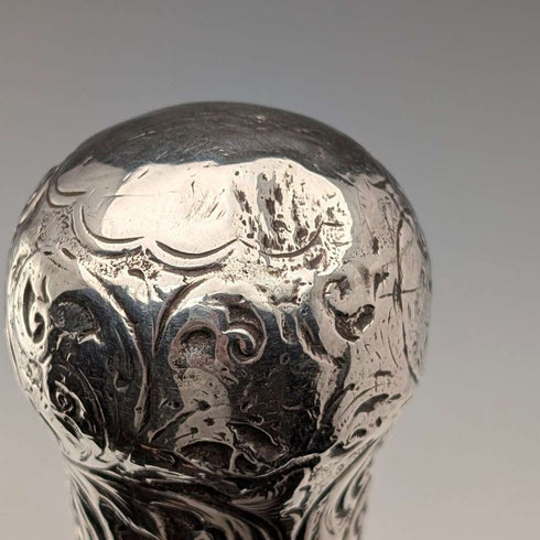 1883年 英国アンティーク ブラックシャフト 彫刻純銀製 丸ハンドル ステッキ 杖 89cm