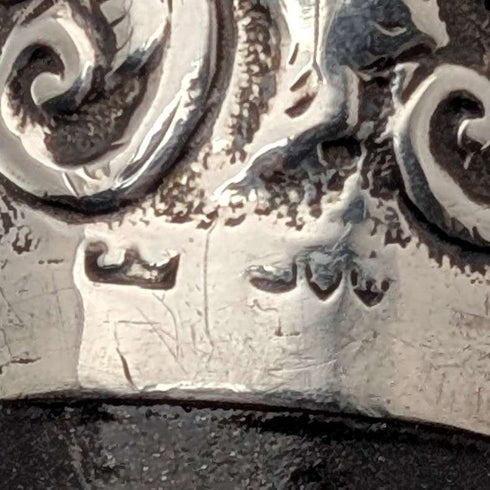 1883年 英国アンティーク ブラックシャフト 彫刻純銀製 丸ハンドル ステッキ 杖 89cm