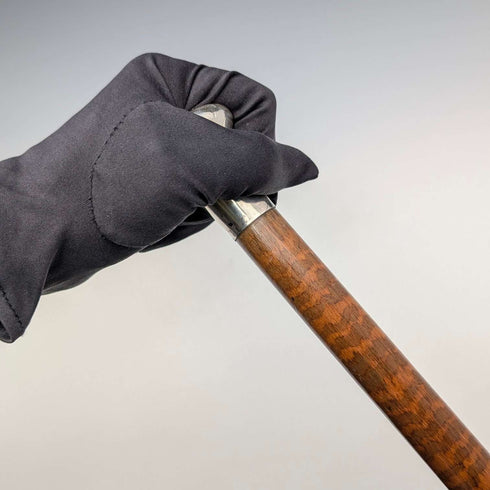 1917年 英国アンティーク タイガーシャフト 純銀製丸ハンドル ステッキ 杖 91cm