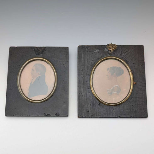 Retrato en miniatura antiguo británico, pareja