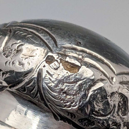 1893年 英国アンティーク ブラックシャフト 純銀製 彫刻丸ハンドル ステッキ 杖 86cm