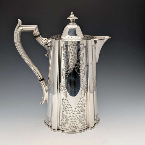 Juego de té de 4 piezas de plata chapada, antigüedad británica de finales del siglo XIX, por James Dixon & Son