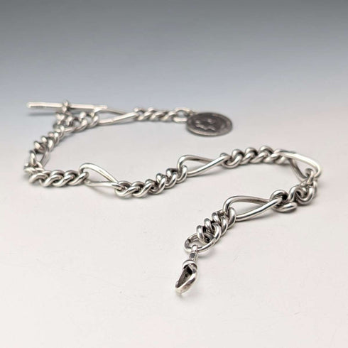 Circa 1900 British Antique Fancy Link Sterling Silver Albert Chain 64g Coin Infob