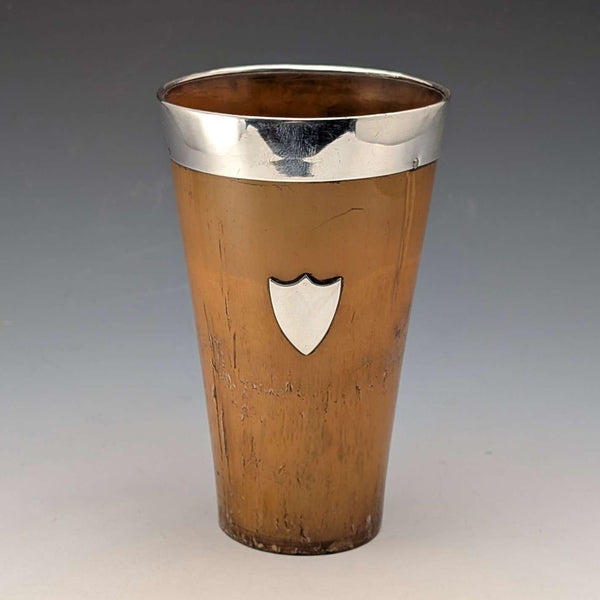 1934年 英国ヴィンテージ 纯银装饰 兽角制 烧杯 William Dunningham