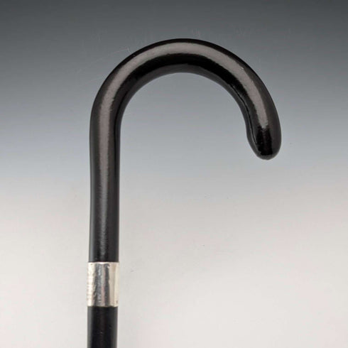 1943년 영국 빈티지 블랙 샤프트 커브 핸들 순은 장식 지팡이 93cm