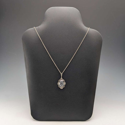 Vintage aquamarine and sterling silver pendant with sterling silver necklace