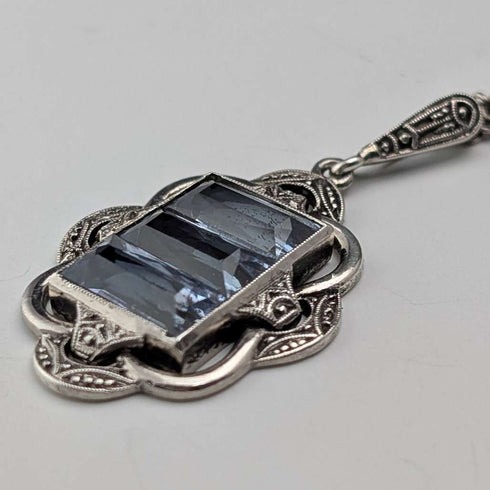 Vintage aquamarine and sterling silver pendant with sterling silver necklace