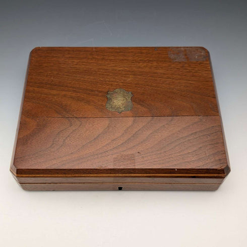 Juego de 6 pares de cubiertos de plata chapada, antigüedades británicas de finales de la época victoriana, en caja de madera.