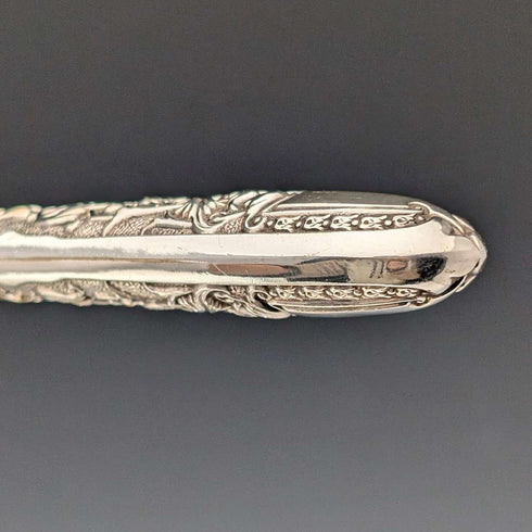 Juego de 6 pares de cubiertos de plata chapada, antigüedades británicas de finales de la época victoriana, en caja de madera.