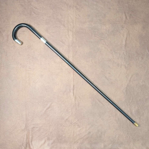 1920년 영국 앤티크 블랙 샤프트 커브 핸들 순은 장식 스틱 지팡이 84cm