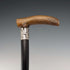 1897 British antique black shaft L-shaped horn handle pure silver decorated walking stick 84cm