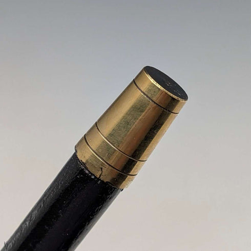 1897 British antique black shaft L-shaped horn handle pure silver decorated walking stick 84cm
