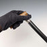 1897 British antique black shaft L-shaped horn handle pure silver decorated walking stick 84cm